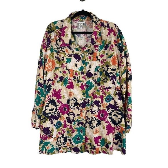 Bridgewater Top Women 3X Tan Floral Boho Western Artsy Mature Resort Western 80s - Picture 1 of 14